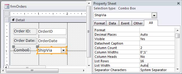 Thuộc tính List Width trong Combo Box - Access